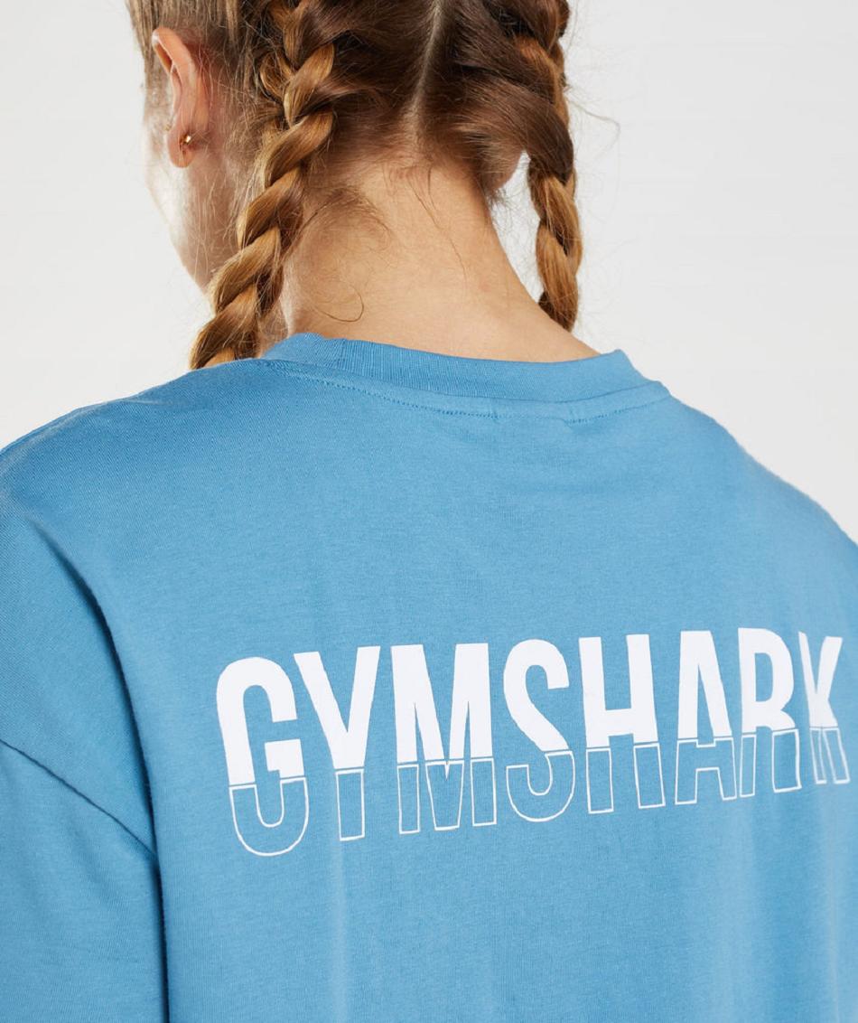 T Shirts Damskie Gymshark Fraction Oversized Niebieskie | PL 3021PJJ